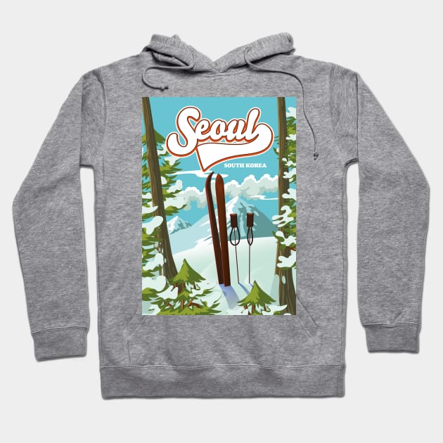 Seoul South Korea ski travel poster Hoodie by nickemporium1